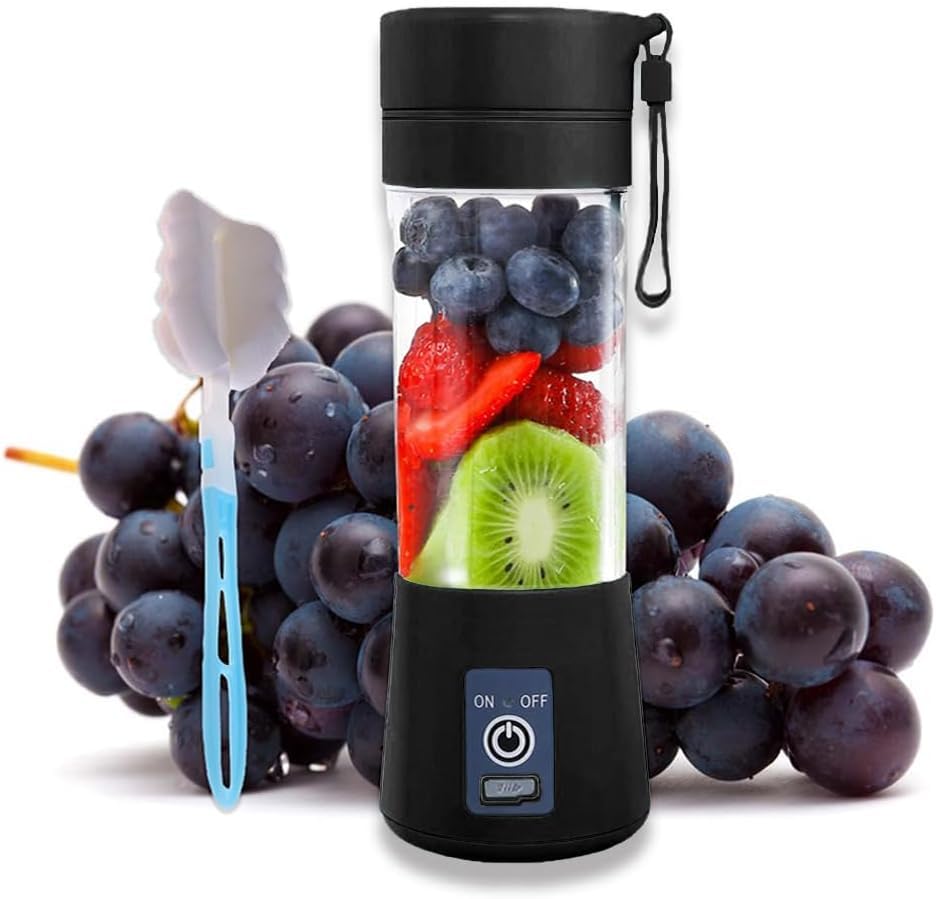 Portable Blender 380ml USB Rechargeable Personal Mini Blender with 2000mAh Battery 6 Blades for Smoothies Milkshakes & Ice Black