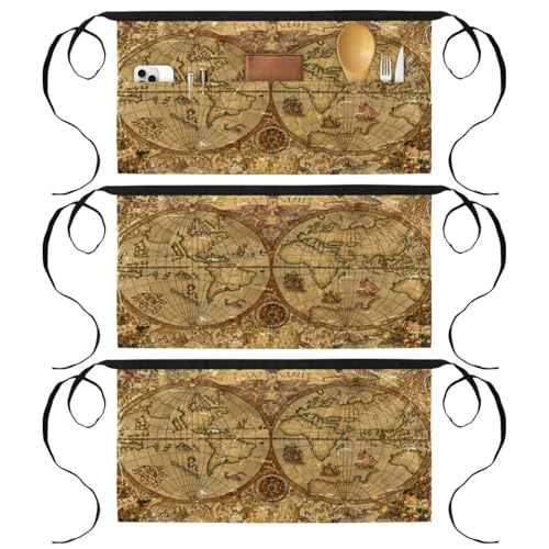 Demi-tablier pour cuisine et pâtisserie au motif carte nautique