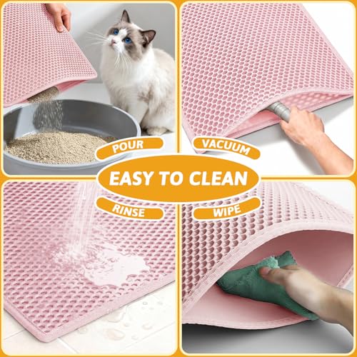 Image of Pieviev Cat Litter Mat Double Layer Waterproof Urine Proof Trapping Mat 1 Pack (Pink, 24x15 Inch (Pack of 1))