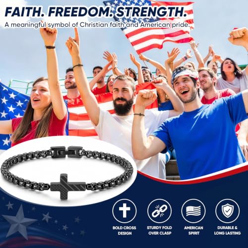 American Flag Cross Bracelet for Men with JOSHUA 1:9 Card, Christian Gift - image 4