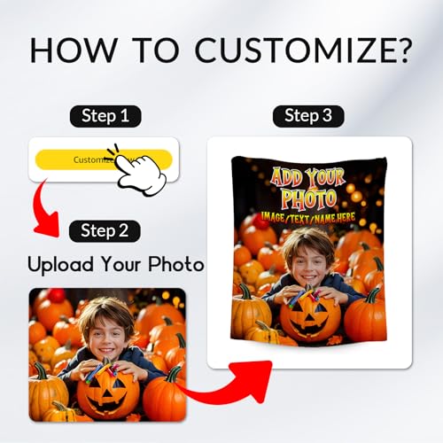 Personalized Blankets for Kids, Custom Blanket Gifts with Picture, Customized Photo Gifts, Warm Flannel Throw for Halloween Party Decoration (4 Sizes Choose)