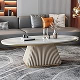 RUNNUP Oval Stone Coffee Table Modern Side End Table for Coffee Dinning Living Room Kitchen, Small Stand Contemporary Design Home Furniture Marble Table for Couch, 47' L x 24' W x 18' H White