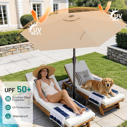 AreShark 7.5FT Patio Umbrella Table Market Umbrella w/Tilt and Crank, Heavy-Duty Outdoor Umbrellas for Pool, Deck, Garden and Backyard, Beige image 3