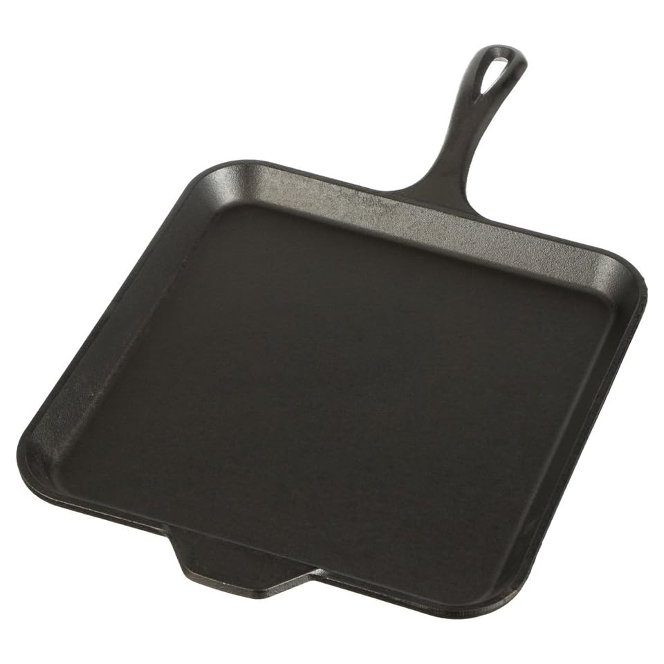 Cast Iron Griddle - Square 11" Pre-Seasoned Cast Iron Pan with Heat-Resistant Handle Cover for Stove Top, Grill, Campfire - Make Pancake, Crepe, Comales Para Tortillas, Roti, Pizza - Scraper Included