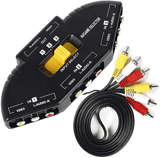 Image of atdaraz 3 Way Audio Video RCA Switch Selector Splitter Box AV Patch Cable for Connecting 3 RCA Output Devices to TV