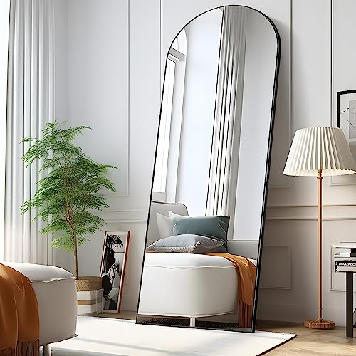 Image of PexFix Arched Full Length Mirror Arched Wall Mirror Floor Mirror with Stand Contemporary Full Length Mirror with Black Wood Frame,71''x28'' (USAM019)