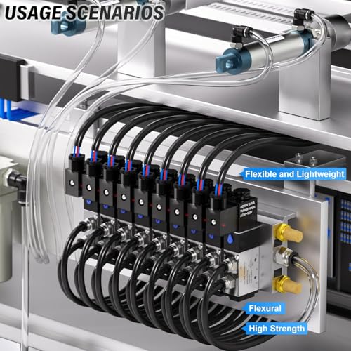 Image of TAILONZ PNEUMATIC Black 1 /4 Inch OD 16 Meter 50ft PU Polyurethane Air Tubing Kit Pipe Hose Air Line Tubing Air Hose Fittings Push to Connect Fittings(27PCS)