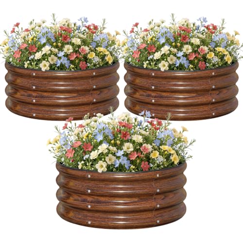 Image of SnugNiture 3 Pcs 2x2x1ft Round Galvanized Raised Garden Bed Kit Outdoor, Metal Planter Box for Planting Plants Vegetables, Brown