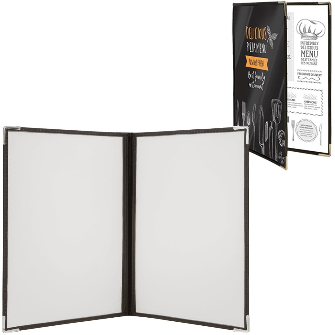 Securit Crystal Range Transparent Menu Holder A4 Brown Edged, Bi-fold