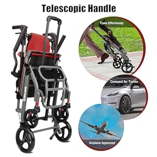 Wheelchairs for Adults Transport Chair Lightweight Foldable with Telescopic Handle, 19.4lbs Portable Folding Travel Wheel Chairs for Seniors