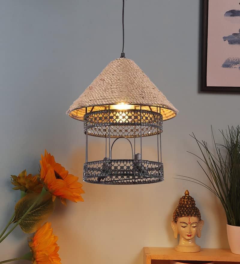 Image of Rustic Hanging Light for Home Metal & Natural Rope Pendant Light with Farmhouse Ceiling Hanging Lamp for, (Bulb not Included) Pack of 2
