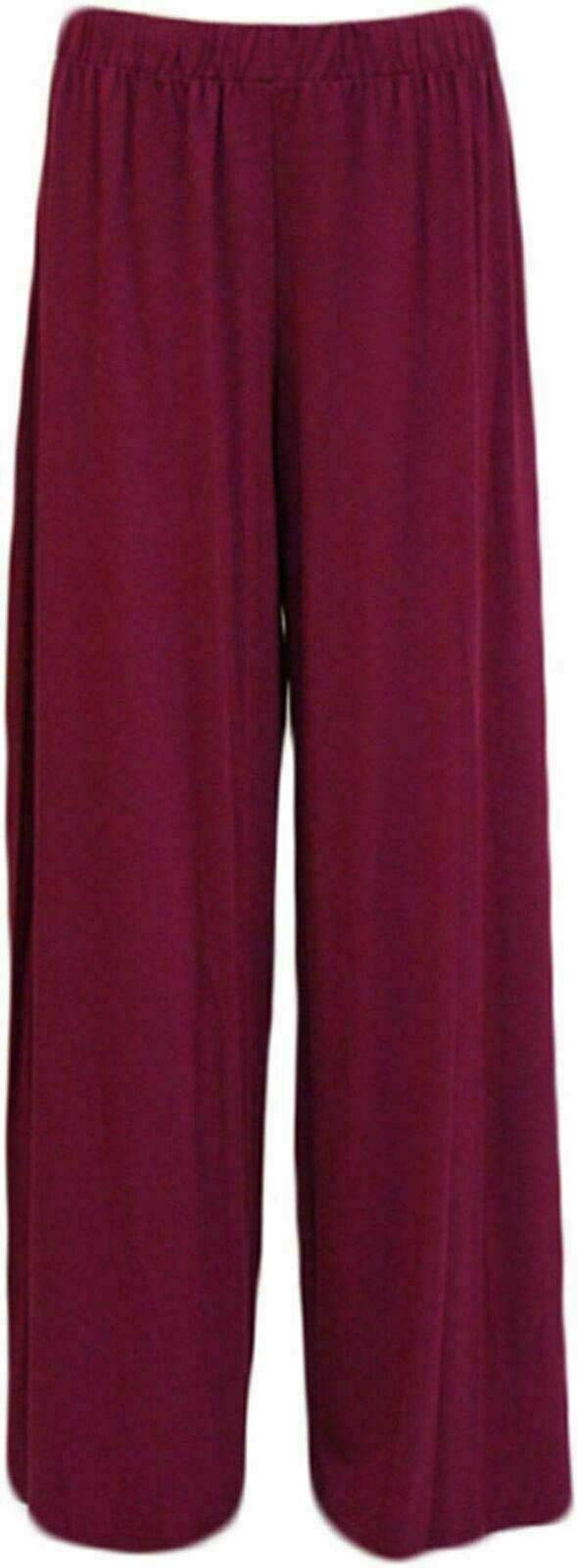 Fairy Trendz Ltd Women's Wine Plus Size Palazzo Trousers Baggy Flared Wide Leg Pants Plain Casual Wear Trousers ( Uk 20-22)