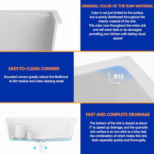 Dcolora33quartzgranitecompositewhitekitchensinkundermountsinkdeepsinglebowlroundcorner33x19dcgu7750 Urban Country Home Decor Dcolora 33 quartz granite composite white kitchen sink undermount sink deep single bowl round corner 33×19 dc gu7750 urban country home decor