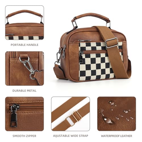 Checkered Crossbody Bags for Women Trendy Plaid Purse Faux Leather Shoulder Bag Top Handle Bag3