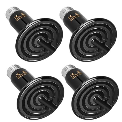 Image of HealSmart 75W Reptile Heat Lamp Ceramic Heat Emitter, No Light Emitting Heat Bulbs, Suitable for Snake /Lizard /Spider, Plant Growth and Incubating Chicken, 4-Pack