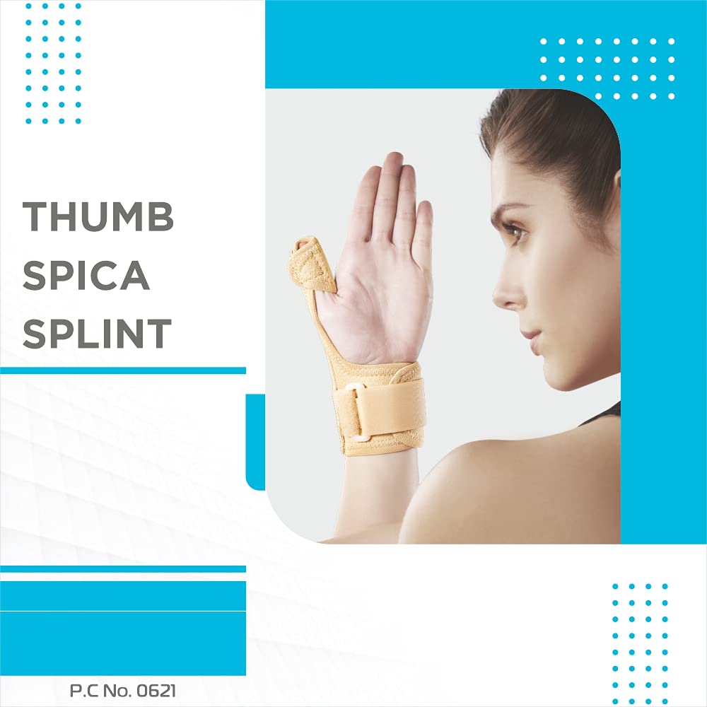 Vissco Thumb Brace Thumb Support for Both Left/Right -Locks the Thumb Free Hand Movement, Thumb Injuries, Pain Solution for Ligament laxity - Universal (Beige)