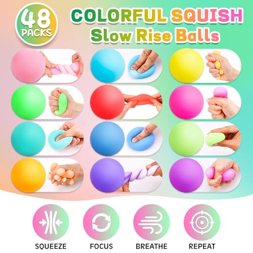 VISCOO 48 Pack Stress Balls for Adults Kids - Slow Rising Stress Ball for for Anxiety Relief / Party Favors / Classroom Prizes,Squeeze Toys- Bulk Squishy Ball Goodie Bag Stuffers(2in) - Image 4