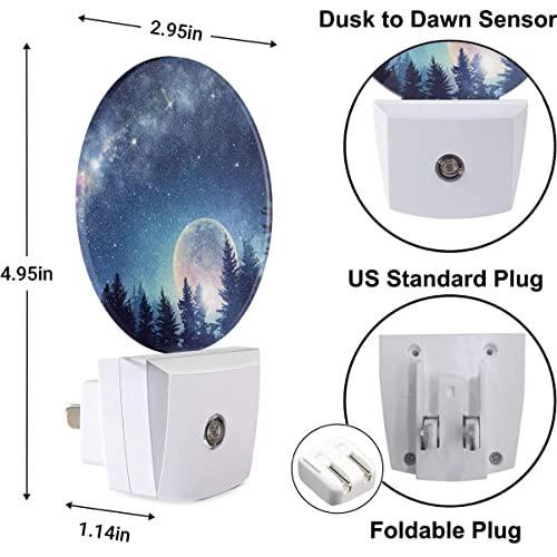 Image of Forest Moon Night Lights Plug into Wall, Stars Starry Night LED Plug-in Nightlight, Night Sky Milky Way Starry Sky Galaxy Night Light with Dusk to Dawn Sensor for Home Decor
