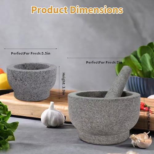 7” Heavy Granite 4 Cup Mortar & Pestle Natural Stone Molcajete Bowl and Grinder Set for Spices, Herbs, Seasonings, Pastes, Pesto and Guacamole. Release Your Favorite Flavors!Great Gift! - Image 3