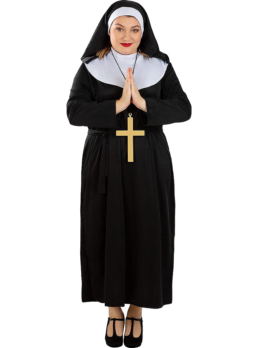 Funidelia | Disfraz de monja con cruz para mujer Religioso, Nun, Sister Act, Profesiones - Disfraz para adultos y divertidos accesorios para Fiestas, Carnaval y Halloween - Talla 3XL - Negro