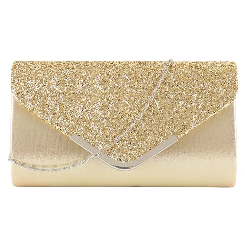 Image of Queena Womens Shiny Glitter Evening Clutch Envelope Handbag Chain Purse for Wedding Party Prom Gift for Mom Wife Girlfriend