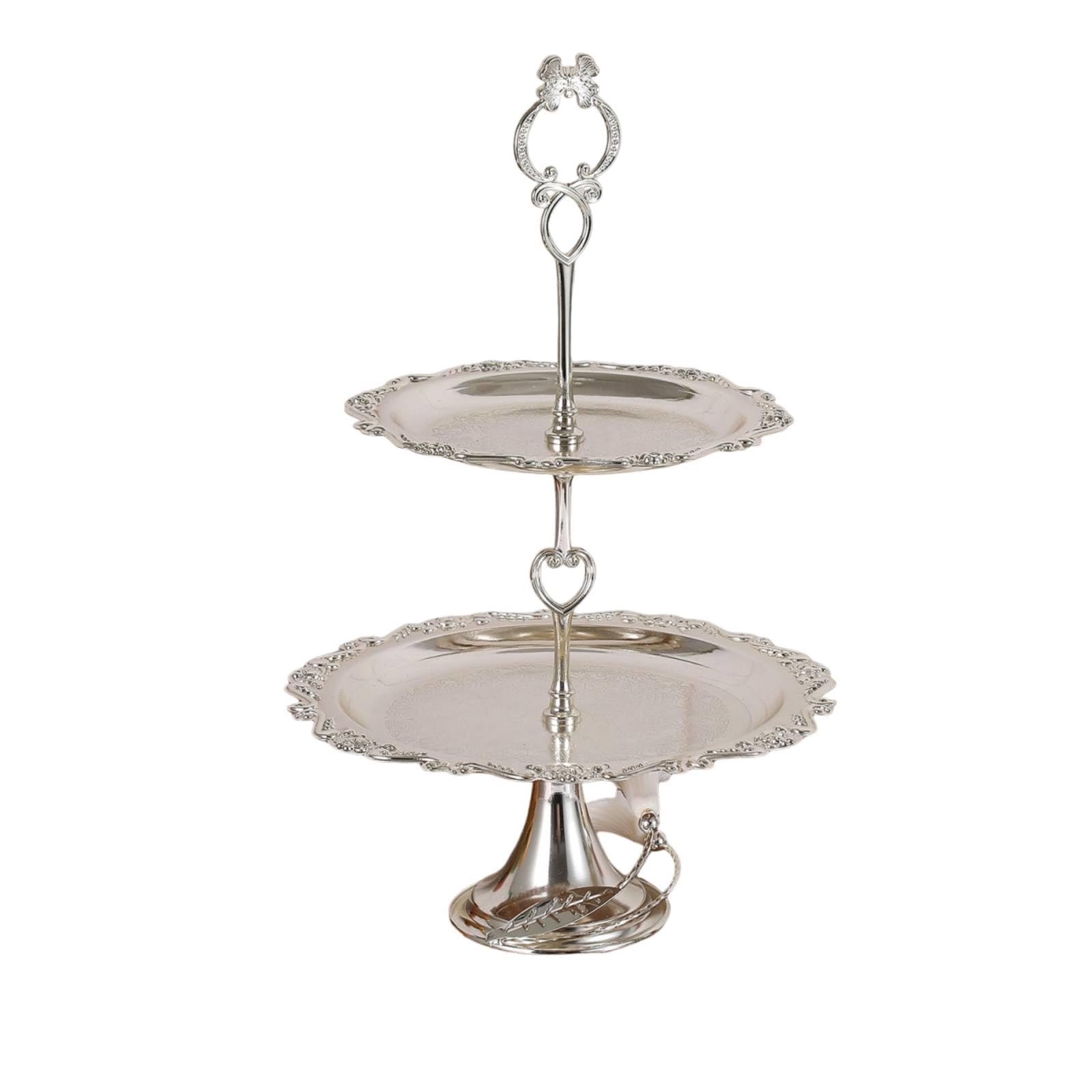 predolo Alzata a Due Piani Decorativa Alzata con Manico Versatile Supporto per Buffet, Matrimonio , Argento