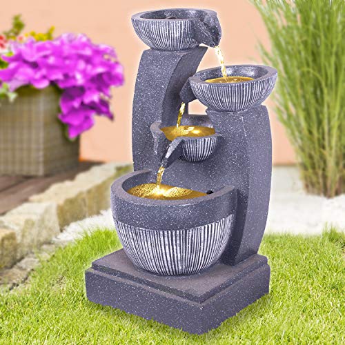 Gartenbrunnen Brunnen Zierbrunnen Zimmerbrunnen Springbrunnen Brunnen mit LED-Licht 230V Wasserfall Wasserspiel für Garten, Gartenteich, Terrasse, Balkon (Schalen-Spiel mit LED Licht - 230V)