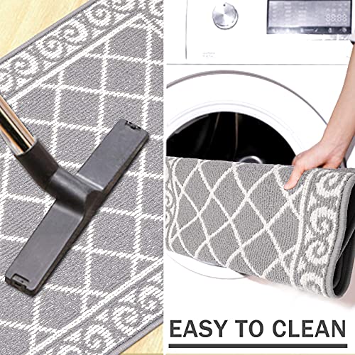 Topotdor Moroccan Geometric Textured Runner Rug Kitchen Rugs With Non-Slip Backing Machine Washable Durable For Hallway Living Room Laundry (Grey, 20"X60") #TOP5