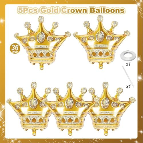 Image of 36 Inch Crown Balloons Large Metallic Gold Crown Foil Mylar Balloon Chrome Gold Birthday Decoration for King and Queen Prince Royalty Royal Birthday Wedding Baby Shower Party Decor