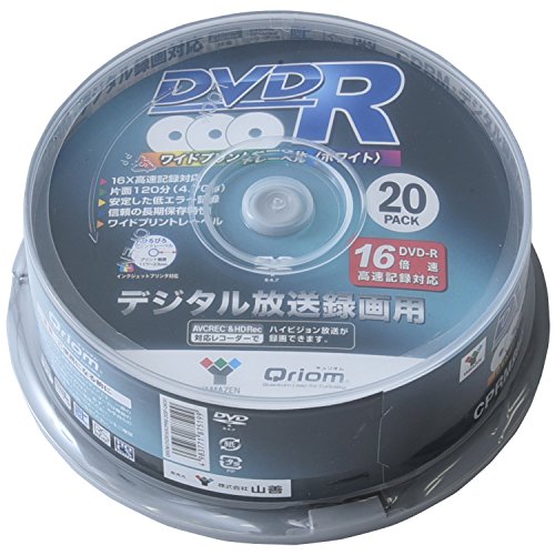 Yamazen DVDR16XCPRM 20SP Curiom DVD-R, 20-Disc Spindle, 16x Speed, 4.7 GB, Approx. 120 Minutes, Digital Broadcast Recording
