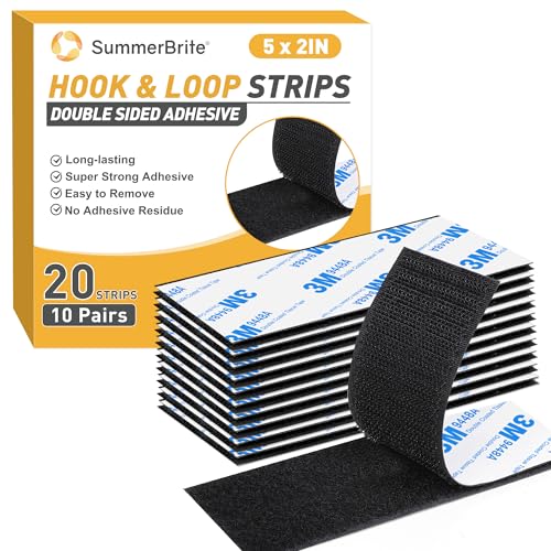 Image of Hook and Loop Strips with Adhesive 2x5IN 10Pairs /20Strips, Black Strong Sticky Back Fastener, Heavy Duty Double-Sided Adhesive Hanging Strips for Home Office School