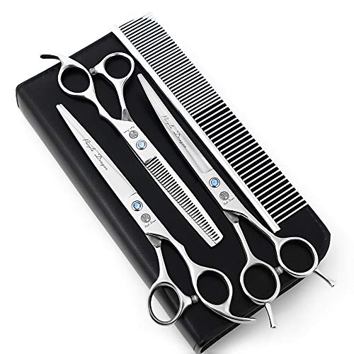 Image of Purple Dragon 7.0 inch Rhinestone Decoration 3PCS Pet Grooming Scissors Dog Hair Cutting & Thinning Shears Set (Silver)