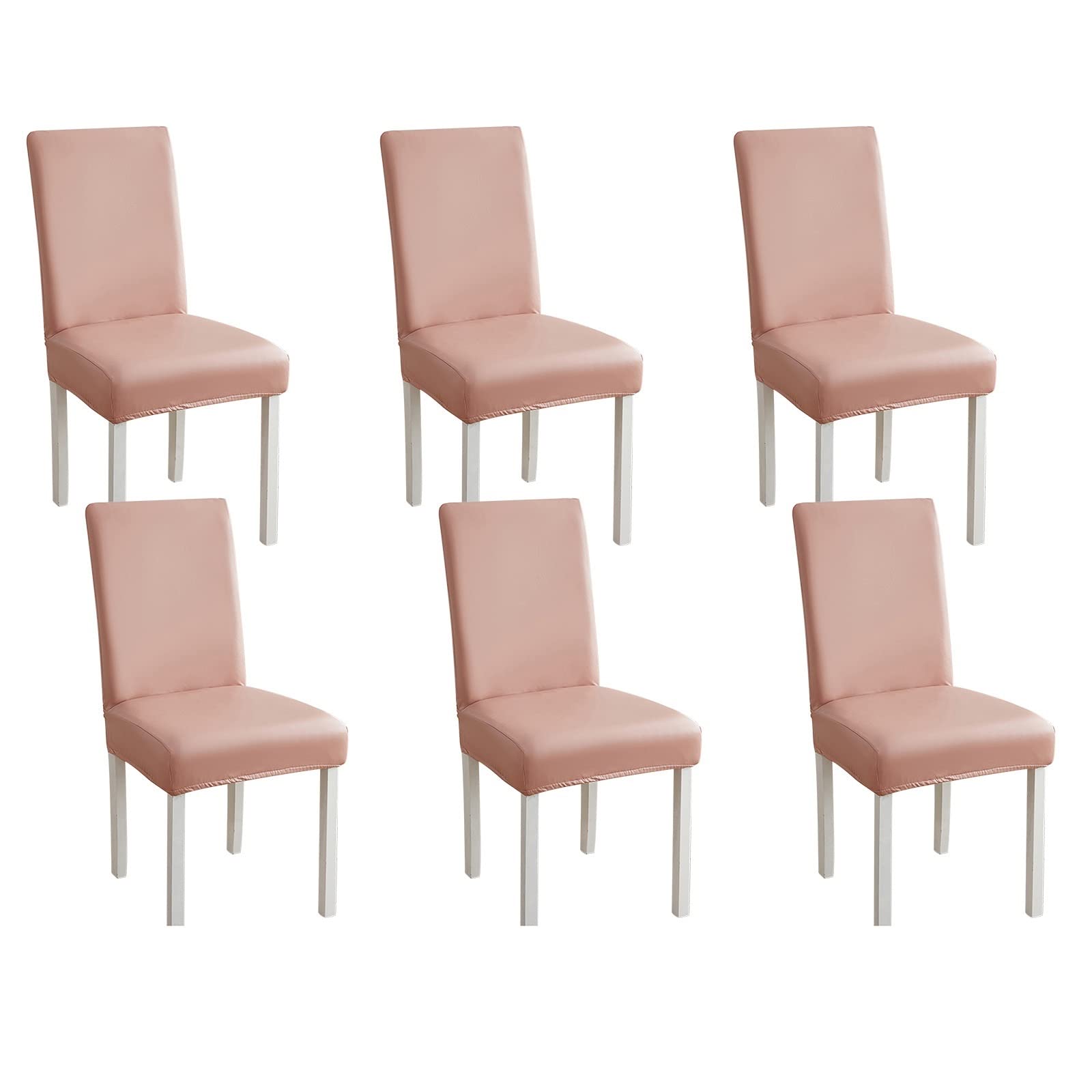 Housse de chaises 6 pièces imperméable en simili cuir rose moderne