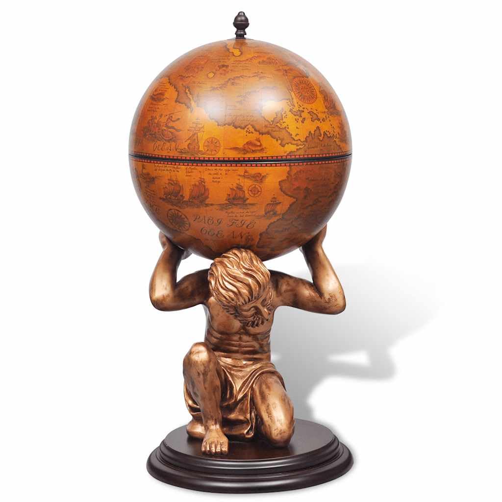 Globus-Bar Atlas szafka barowa z 4 półkami, 42 x 42 x 85 cm, podstawa z płyty MDF, figurka z żywicy, globus ABS, idealna jako bar domowy, lada, kredens na wino, napoje alkoholowe, szkło do