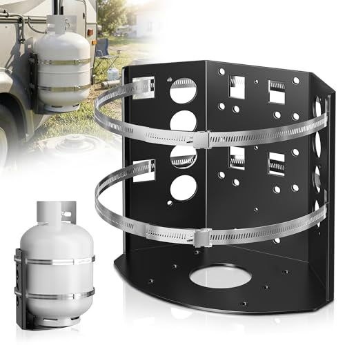 20LB Propane Tank Mounting Bracket Heavy Duty Propane Tank Holder with Dual Stainless Steel Straps & Rubber Inserts for RV Trailer Truck Camper Boat Overland