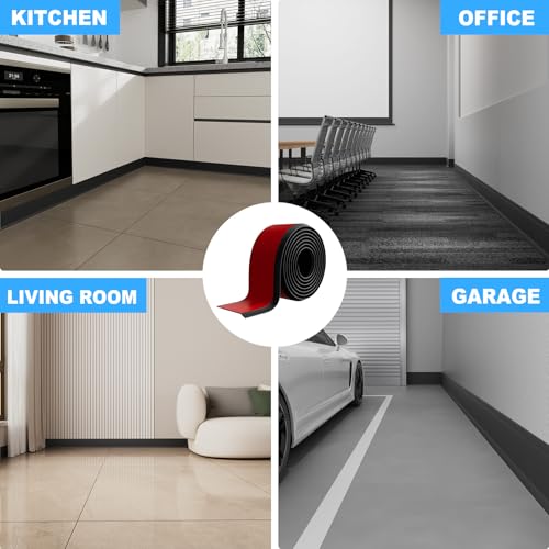 Image of Duzzy Flexible Baseboard Trim, 6 Inch(H) x 20 Feet(L) Peel and Stick Vinyl Baseboard Molding Trim, Self-Adhesive Wall Base Cove Base