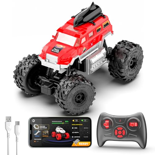 Image of Mirana 2WD RC Car for Kids | High-Speed ATV Remote & App-Controlled Rock Crawler | USB Rechargeable Offroad Monster Truck with Bluetooth Speakers & RGB Lights | for Boys & Girls (Red, Trailblazer)