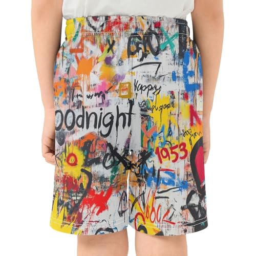 Letter Graffiti Art Basketball Shorts Teen with Pockets Light Weight Gym Short Pants for Youth Size 8 XS3