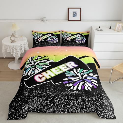Image of Feelyou Cheerleader Comforter Set Toddler Size Dreamy Girly Gymnastic Sports Comforter for Kids Boys Girls Gymnastics Lovers Bedding Set Cheer Sports Duvet Set Room Decor Quilt