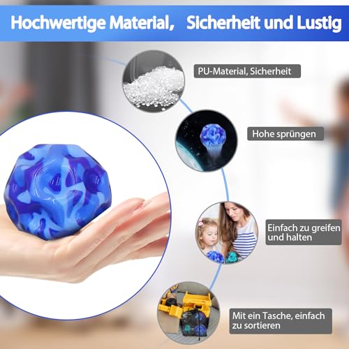 YiJiuBa 4 Bällen, Mond Ball,7cm Hohe Springender Gummiball Sprünge Jumpball Mondball, Space, Bounce, Jump Ball Galaxy, Coole Moonballs für Kleinere Kinder, für Drinnen Als Auch Draußen