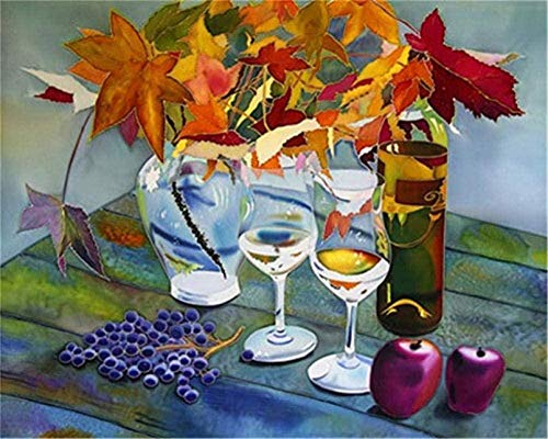 NC56 Kit de Peinture par numéros Kit de Peinture à l'huile sur Toile Bricolage pour Enfants Adultes Peinture débutant avec décoration de pinceaux - Verre à vin et à vin 16 x 20 Pouces Cover