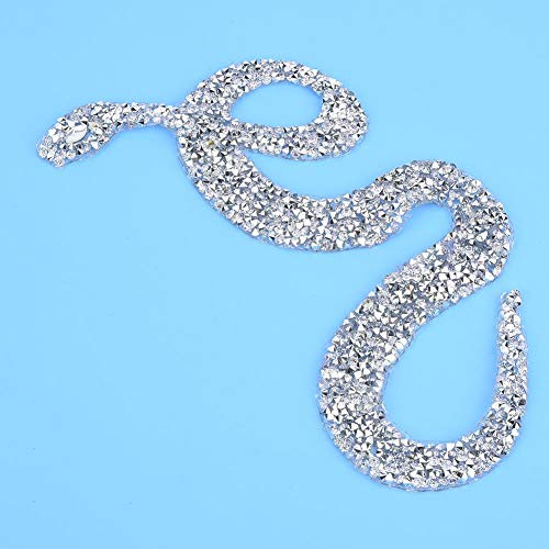 5PCS Rhinestones Applique Snake-Shaped Rhinestones Trim Ribbon Hot Fix DIY Clothing Accessories for Clothes Garments Bags Wedding Dress Belt(Silver)