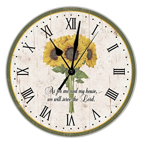 Reloj de pared redondo de PVC con diseño de girasol, funciona con pilas, cuarzo silencioso, 30,5 cm, rústico, decorativo, para cocina, sala de estar, dormitorio, patio y hogar
