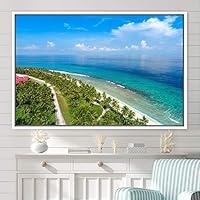 Framed Canvas Wall Art Coastal Scenery Aerial Coastal Cool Multicolor Ocean Photography Realism Relax/Calm - 16x24 inches