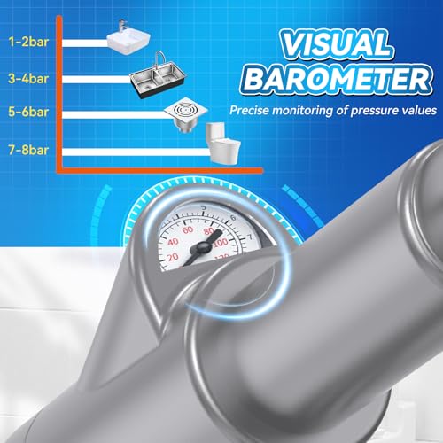 Image of Toilet Plunger, Upgraded High Pressure Toilet Plunger Air Plungers Sink Plunger with Visual Barometer, Stainless Steel Air Drain Blaster, Powerful Drain Clog Remover for Bathroom,Kitchen,Clogged Pipe