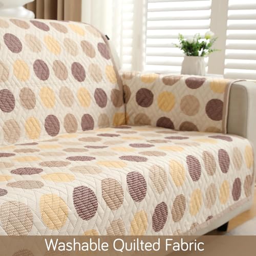 Image of Printed Quilted Sofa Mat for 3 Seater - Floral Design Slipcover with Armrest, Pockets on Both Sides, Fully Covered Sofa Protector - Multicolor