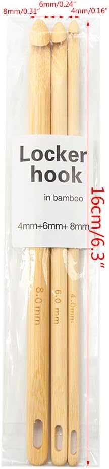 Youngy Locker Hook, 3Pieces 4/6/8mm Wooden Locker Hook Crochet Thread Needles Hand Knitting Tool Crafts