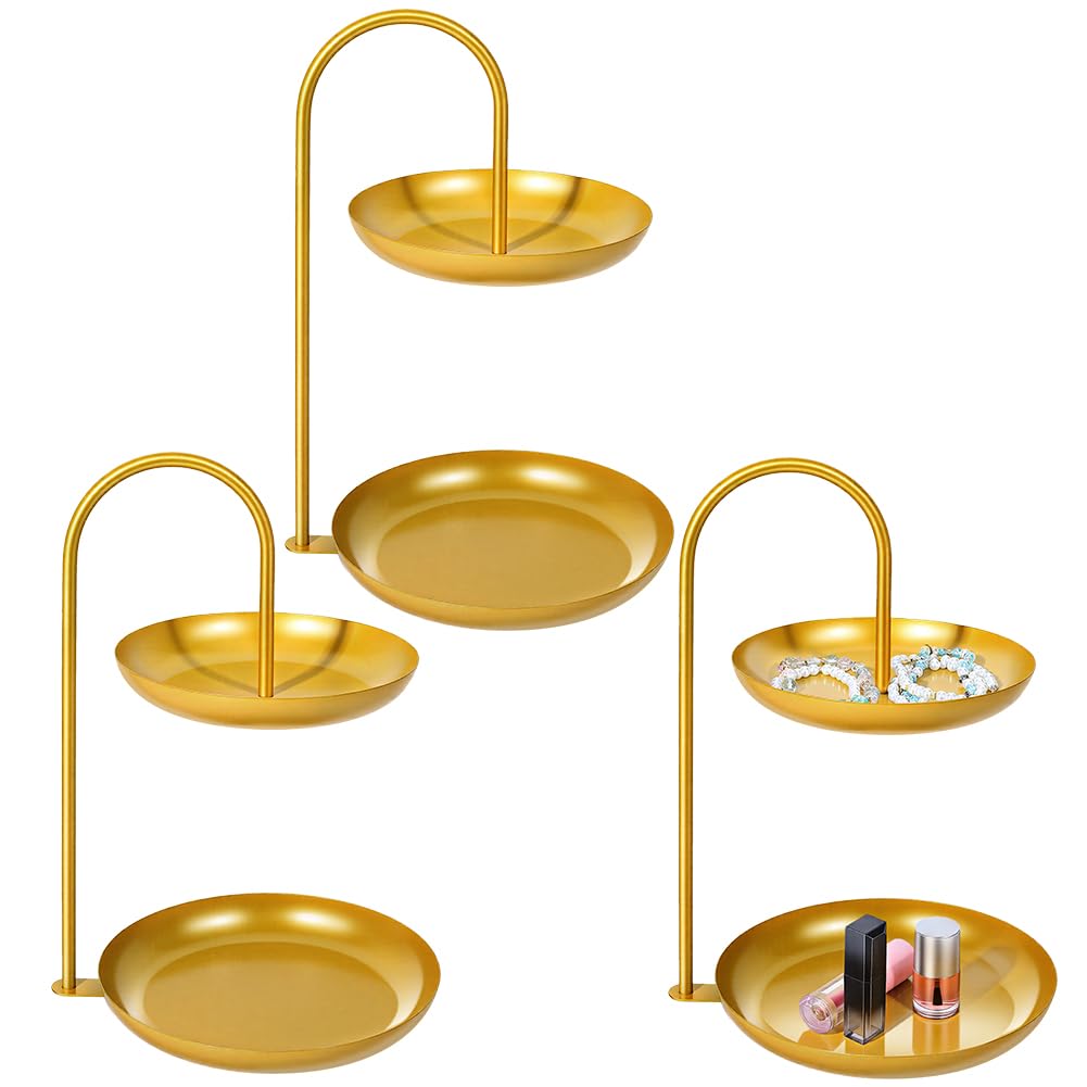 Porte-bijoux à 2 étages en or en lot de 3 pour ranger vos colliers et bagues