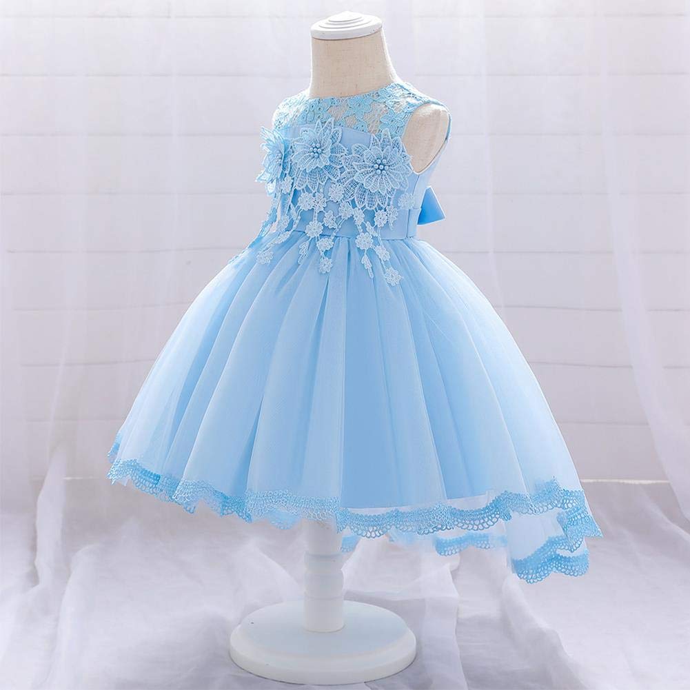 IMEKIS Robe de princesse en dentelle pour bébé fille - Sans manches - Avec nœud papillon - Pour fête, concours de beauté, mariage, anniversaire, baptême, 1 robe bleue, 18-24 mois