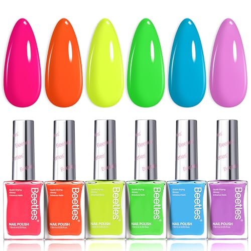 Beetles Neon Nail polish Set, 6 Colors Bright...